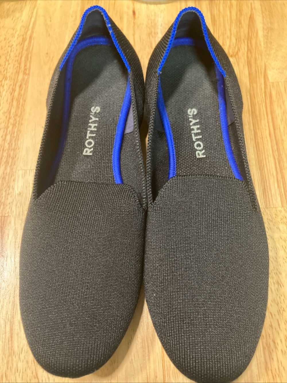 Rothy's The Loafer Black Knit Flats Size 10 1/2 Royal Blue Trim Women's Shoes